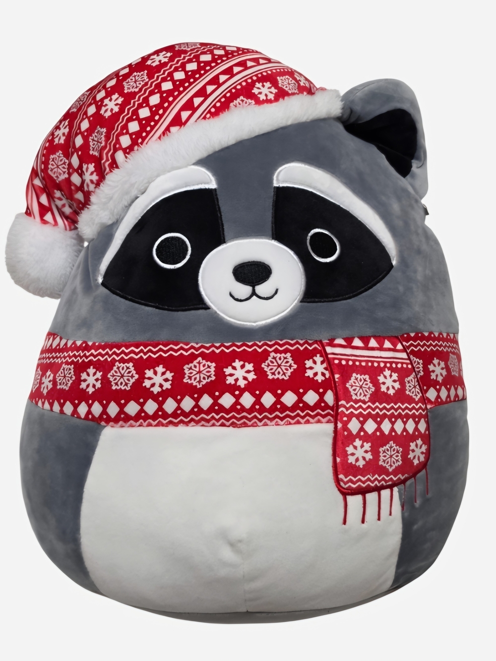 Squishmallows Rocky Raccoon Holiday Pillow - Gray and Red